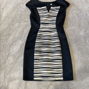 Black and cream Striped Panel Sheath Dress